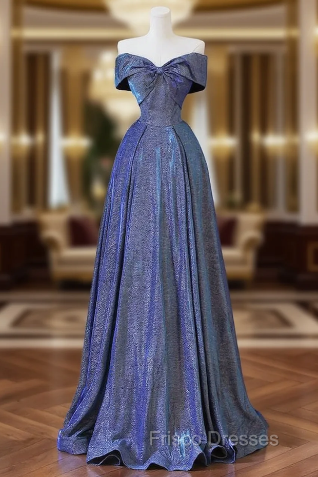 Elegant Deep Blue Bow-neck Pleated Formal Prom Dress Main image