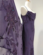 Elegant Deep Purple Mermaid Embroidered Chiffon Long Prom Dress Evening Dress