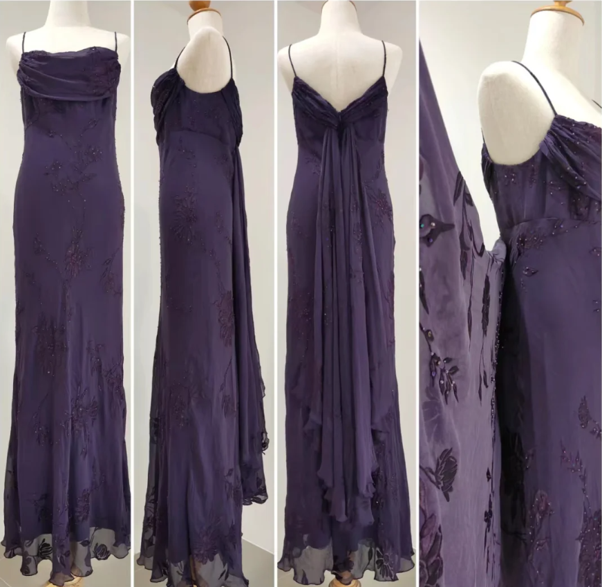 Elegant Deep Purple Mermaid Embroidered Chiffon Long Prom Dress Evening Dress