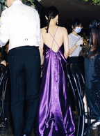 Elegant Deep Purple Spaghetti Strap Cross Backless Satin Long Prom Dress Evening Dress
