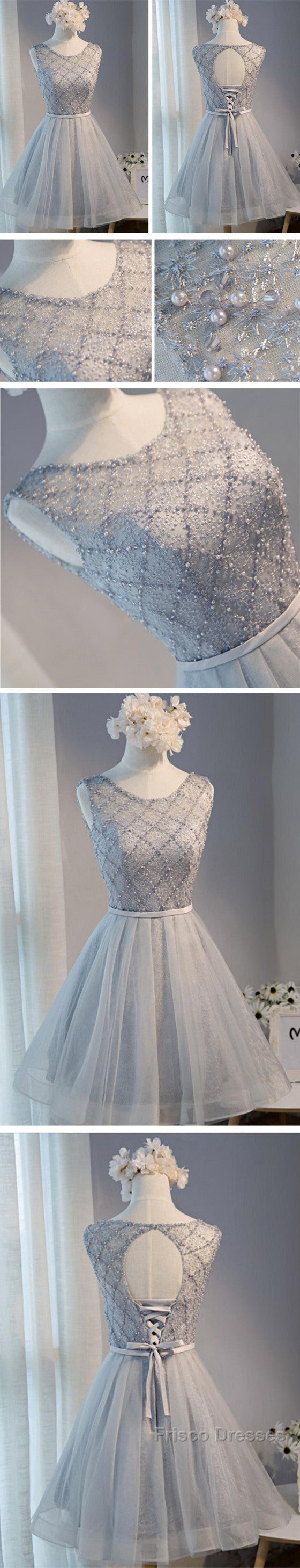 Elegant Diamond Beads Lace Organza Sleeveless Scoop Neckline Lace Up Back For Teen Lovely Homecoming Dress