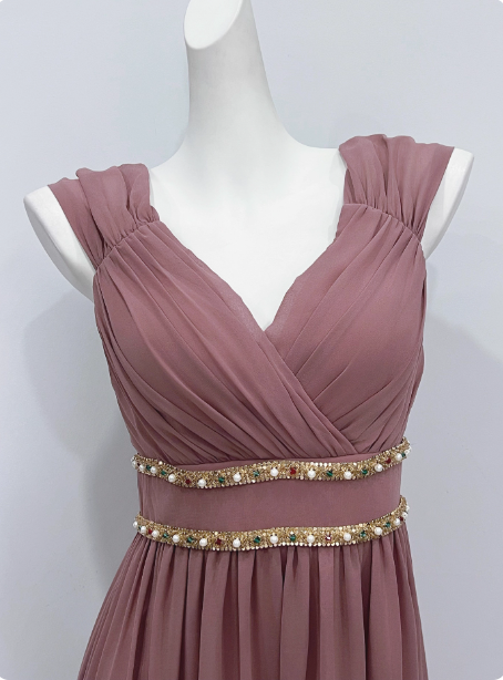 Elegant Dusty Pink A-Line Spaghetti Strap V-Neck Chiffon Long Prom Dress Evening Dress