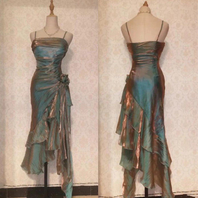 Vintage Spaghetti Straps Chiffon Satin Ruffled Prom Dresses Fairytale Party Dresses Secondary image