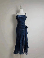 Vintage Spaghetti Straps Chiffon Satin Ruffled Prom Dresses Fairytale Party Dresses