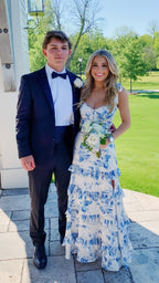 Elegant Floral Printing Formal Evening Dress Sleeveless Prom Dress With Split