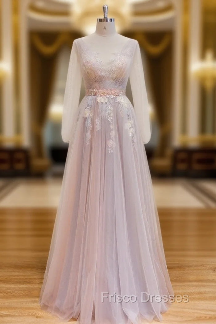 Elegant Flower Lace Pink Party Dres,s Sexy V Neck Evening Dress Backless Tulle Formal Prom Dress Main image