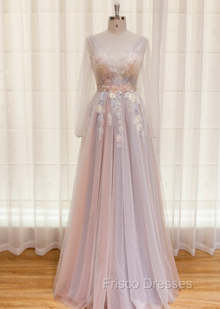 Elegant Flower Lace Pink Party Dres,s Sexy V Neck Evening Dress Backless Tulle Formal Prom Dress Secondary image