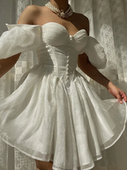 Elegant Glitter Sweetheart Mini 17Th Birthday Dresses White Birthday Outfit