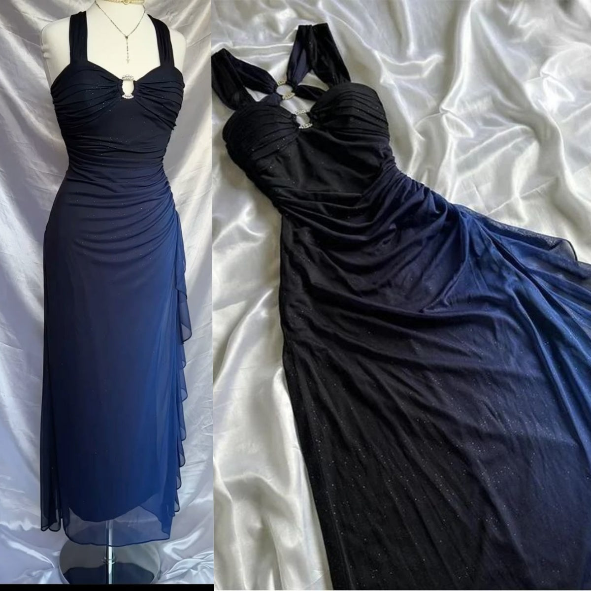 Affordable Dresses Under $160||Elegant Gradient Navy Blue Sheath Spaghetti Straps Sparkling Chiffon  Prom Dress For Party