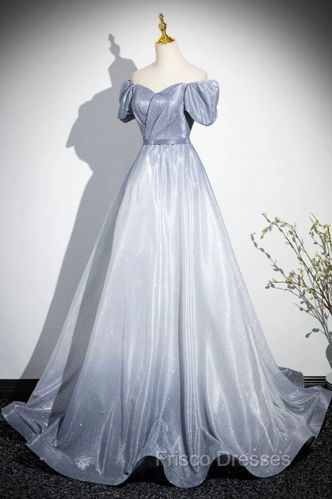 Elegant Gradient Short Sleeve Part Dress, A-Line Blue Formal Evening Dress Secondary image