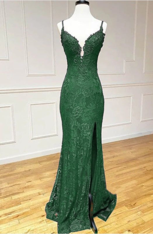 Elegant  Mermaid Formal Dresses Under $170’Å?Charming Grape Spaghetti Straps Applique Long Backless Prom Dress With Slit