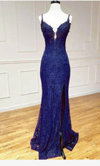 Elegant  Mermaid Formal Dresses Under $170’Å?Charming Grape Spaghetti Straps Applique Long Backless Prom Dress With Slit