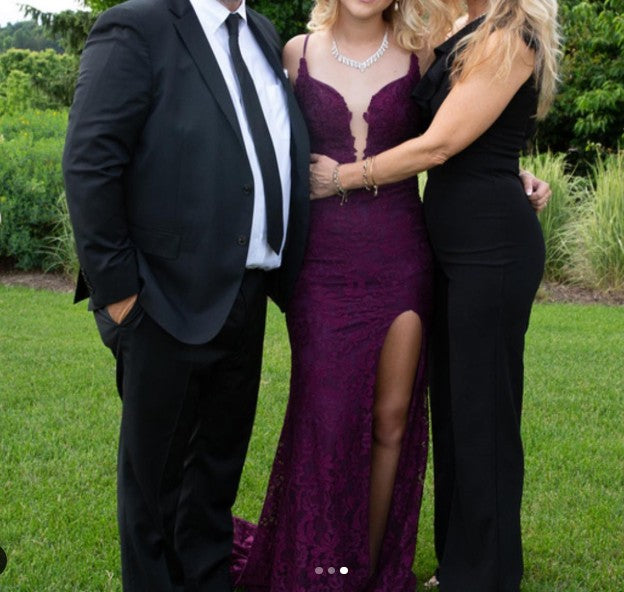 Elegant  Mermaid Formal Dresses Under $170’Å?Charming Grape Spaghetti Straps Applique Long Backless Prom Dress With Slit