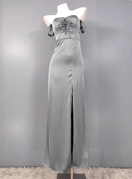 Elegant Gray Green Sweetheart Neckline Slim Slit Satin Long Prom Dress Evening Dress