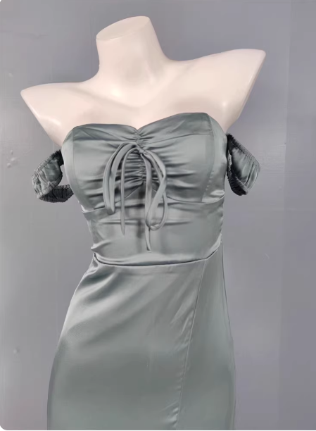 Elegant Gray Green Sweetheart Neckline Slim Slit Satin Long Prom Dress Evening Dress