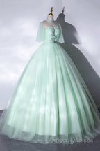 Elegant Green A-Line Princess Formal Prom Dress, A-Line Lace Formal Party Dress