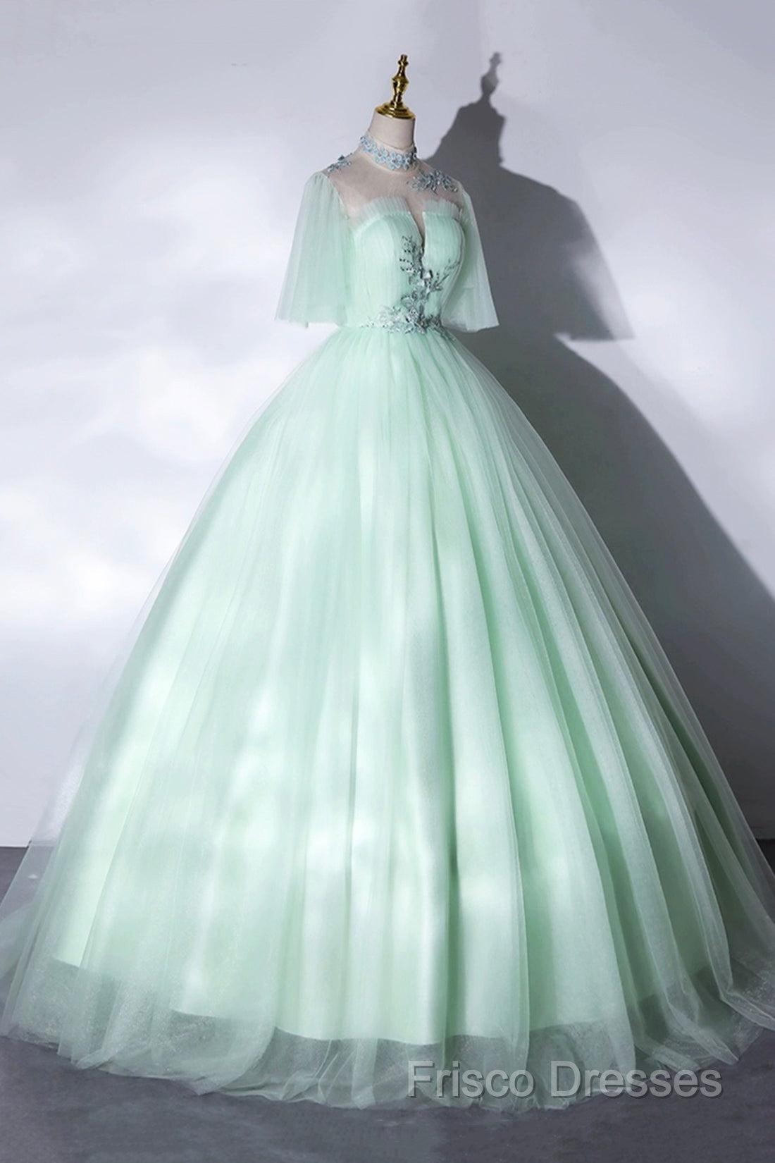 Elegant Green A-Line Princess Formal Prom Dress, A-Line Lace Formal Party Dress
