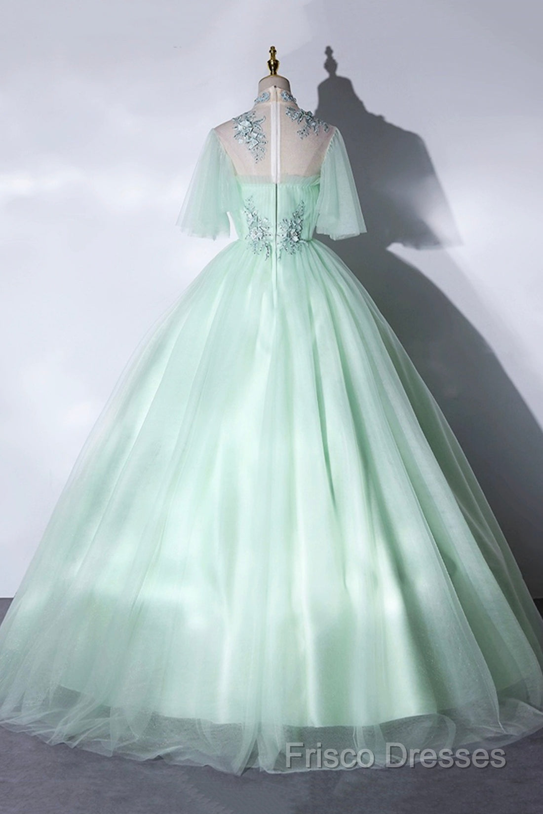 Elegant Green A-Line Princess Formal Prom Dress, A-Line Lace Formal Party Dress