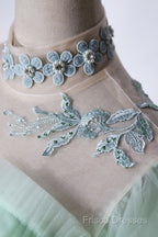 Elegant Green A-Line Princess Formal Prom Dress, A-Line Lace Formal Party Dress