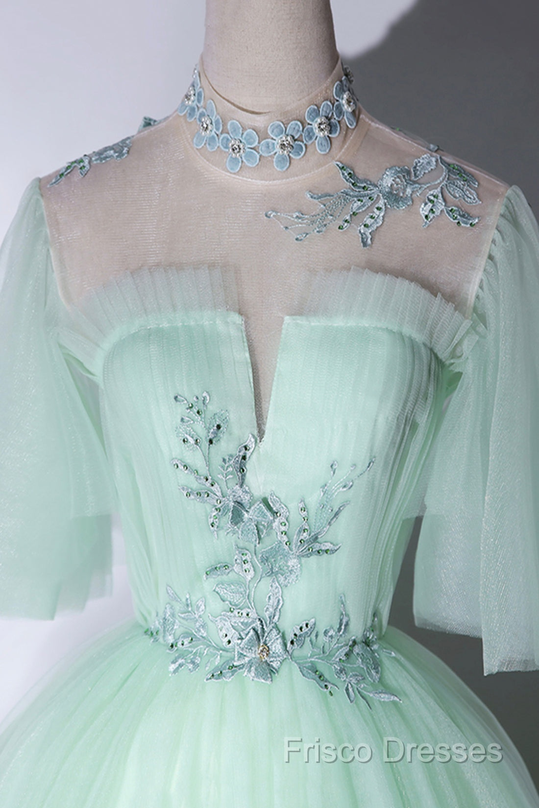 Elegant Green A-Line Princess Formal Prom Dress, A-Line Lace Formal Party Dress
