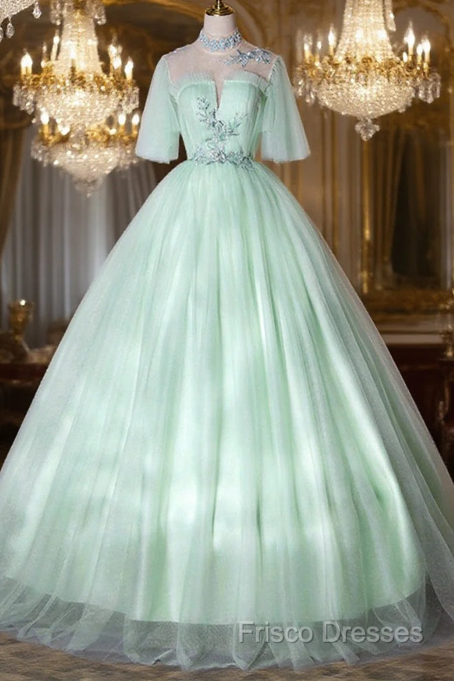 Elegant Green A-Line Princess Formal Prom Dress, A-Line Lace Formal Party Dress Main image