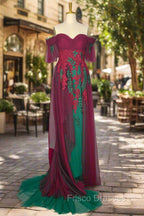 Elegant Green Off The Shoulder Tulle Formal Prom Dress Vintage Formal Prom Gowns