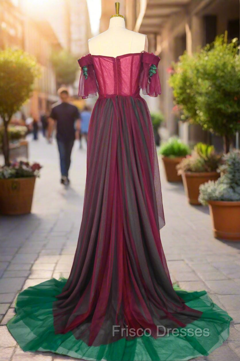 Elegant Green Off The Shoulder Tulle Formal Prom Dress Vintage Formal Prom Gowns