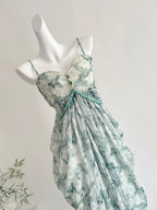 Elegant Green Strap Waist Chiffon Long Prom Dress Evening Dress