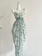 Elegant Green Strap Waist Chiffon Long Prom Dress Evening Dress