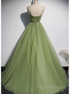 Elegant Green Tulle Spaghetti Straps A-Line Long Formal Prom Dress Formal Dress,