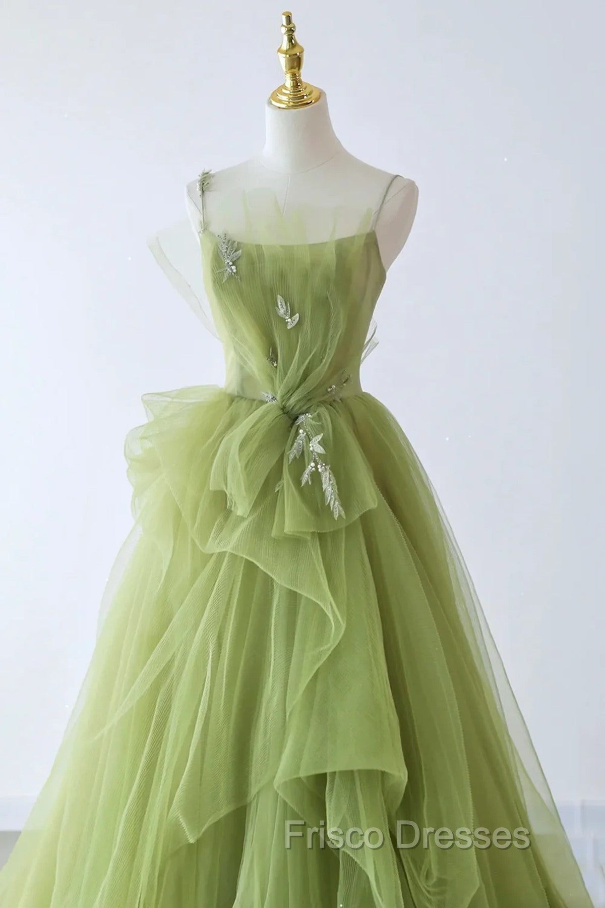 Elegant Green Tulle Straps Long Formal Dress, Green Tulle Evening Dress Party Dress Secondary image