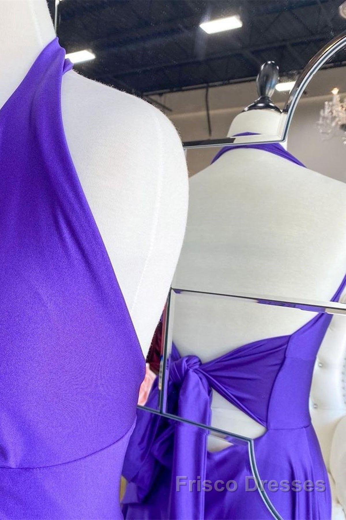 Elegant Halter Neck Backless Purple Long Formal Prom Dresses, Backless Purple Formal Graduation Evening Dresses Secondary image