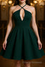 Elegant Halter Neck Dark Green Short Formal Prom Dresses, Dark Green Formal Graduation Homecoming Dresses
