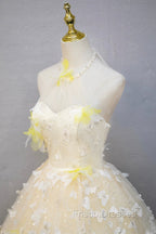 Elegant Halter Neckline Tulle Floor Length Formal Prom Dress, Yellow A-Line Evening Formal Dress