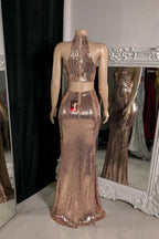 Elegant Halter Sleeveless Mermaid Prom Dresses Column Side Split With Zipper