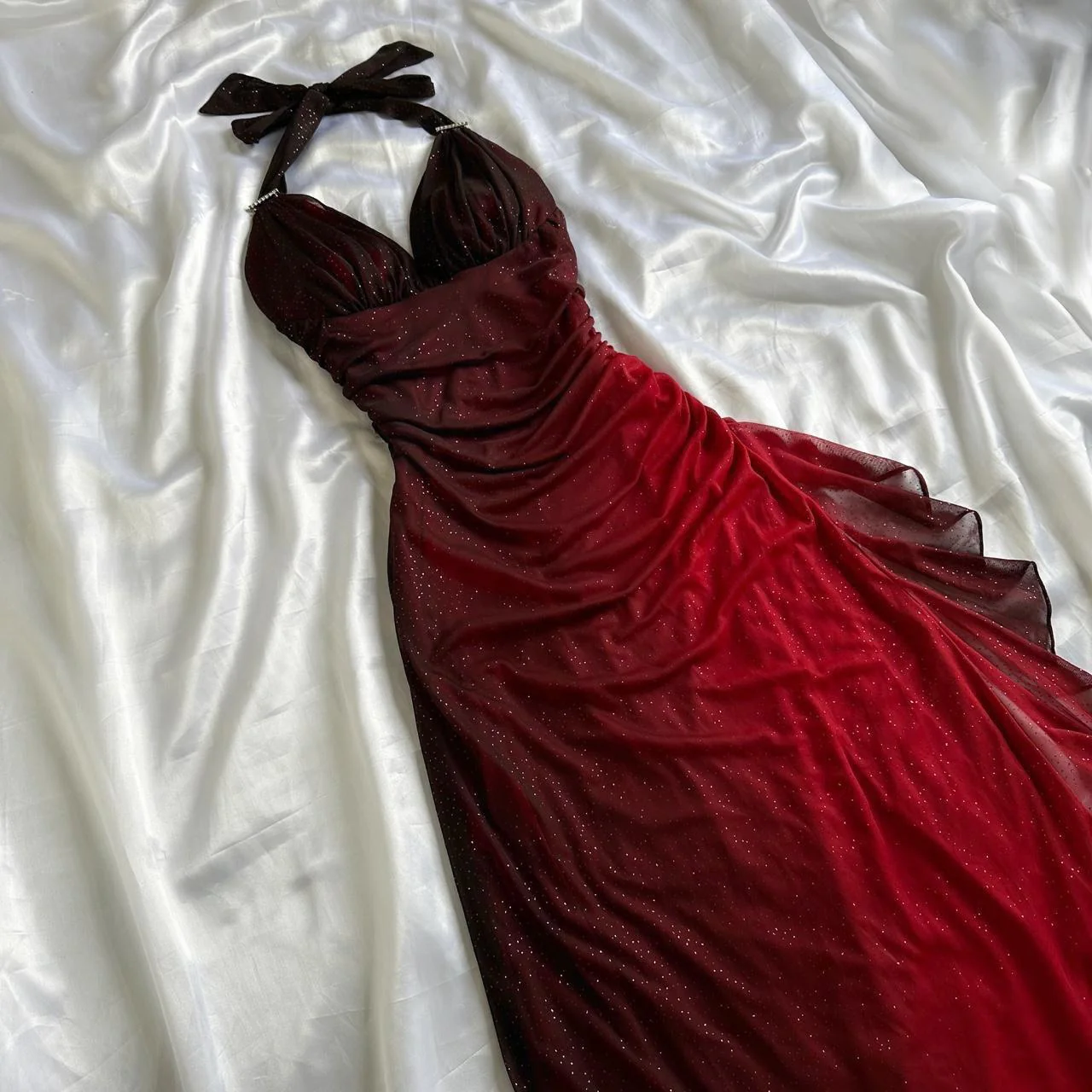 Elegant Halter Straps Ombre Burgundy Long Chiffon Prom Dress Secondary image