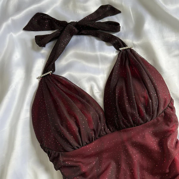 Elegant Halter Straps Ombre Burgundy Long Chiffon Prom Dress