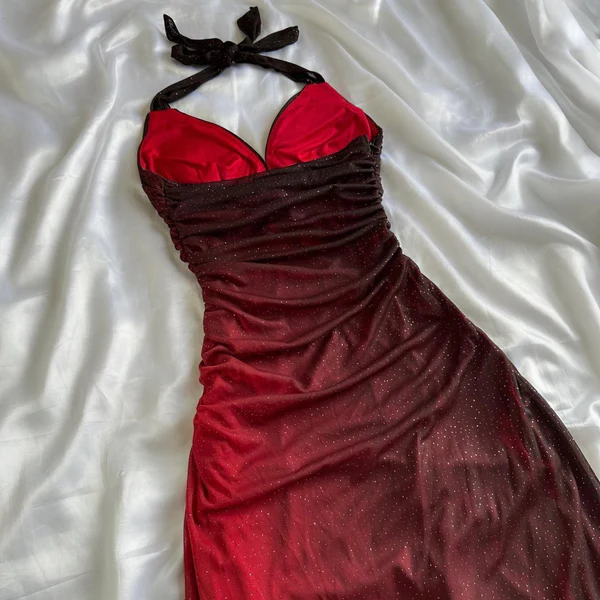 Elegant Halter Straps Ombre Burgundy Long Chiffon Prom Dress