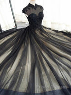 Elegant High Neck Formal Prom Dress Black Formal Dress A Line Floor Length Evening Dress