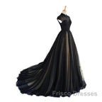Elegant High Neck Formal Prom Dress Black Formal Dress A Line Floor Length Evening Dress