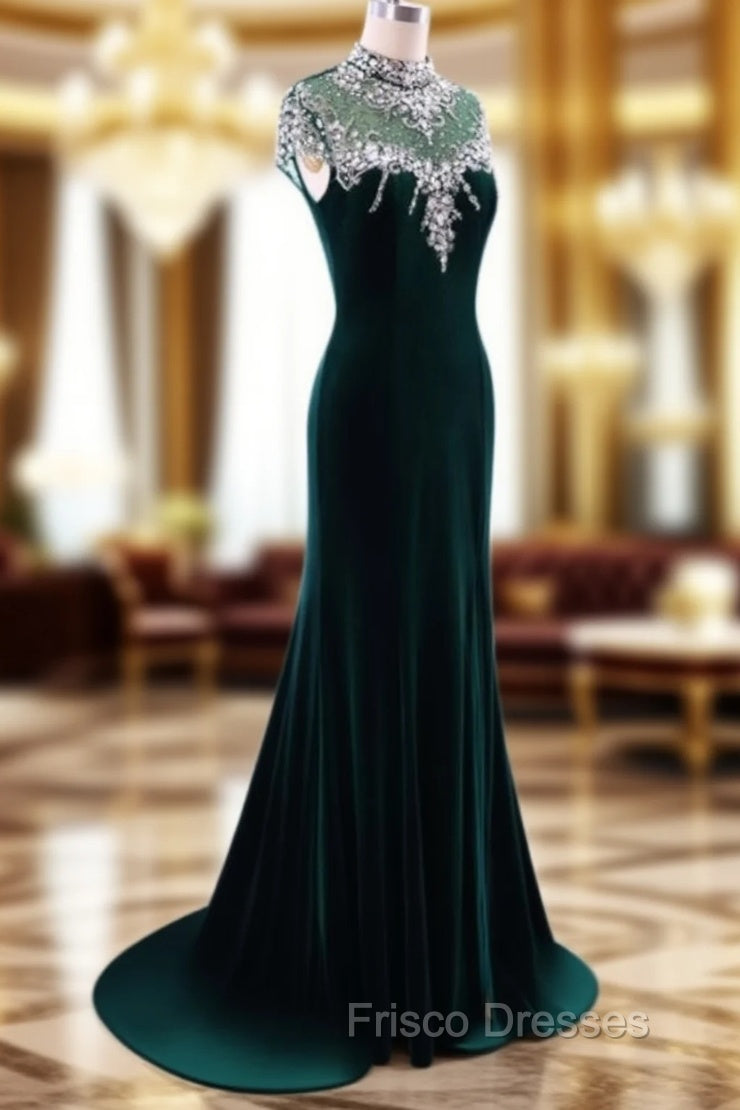 Elegant High Neck Formal Prom Dress Green Mermaid Evening Dress Main image