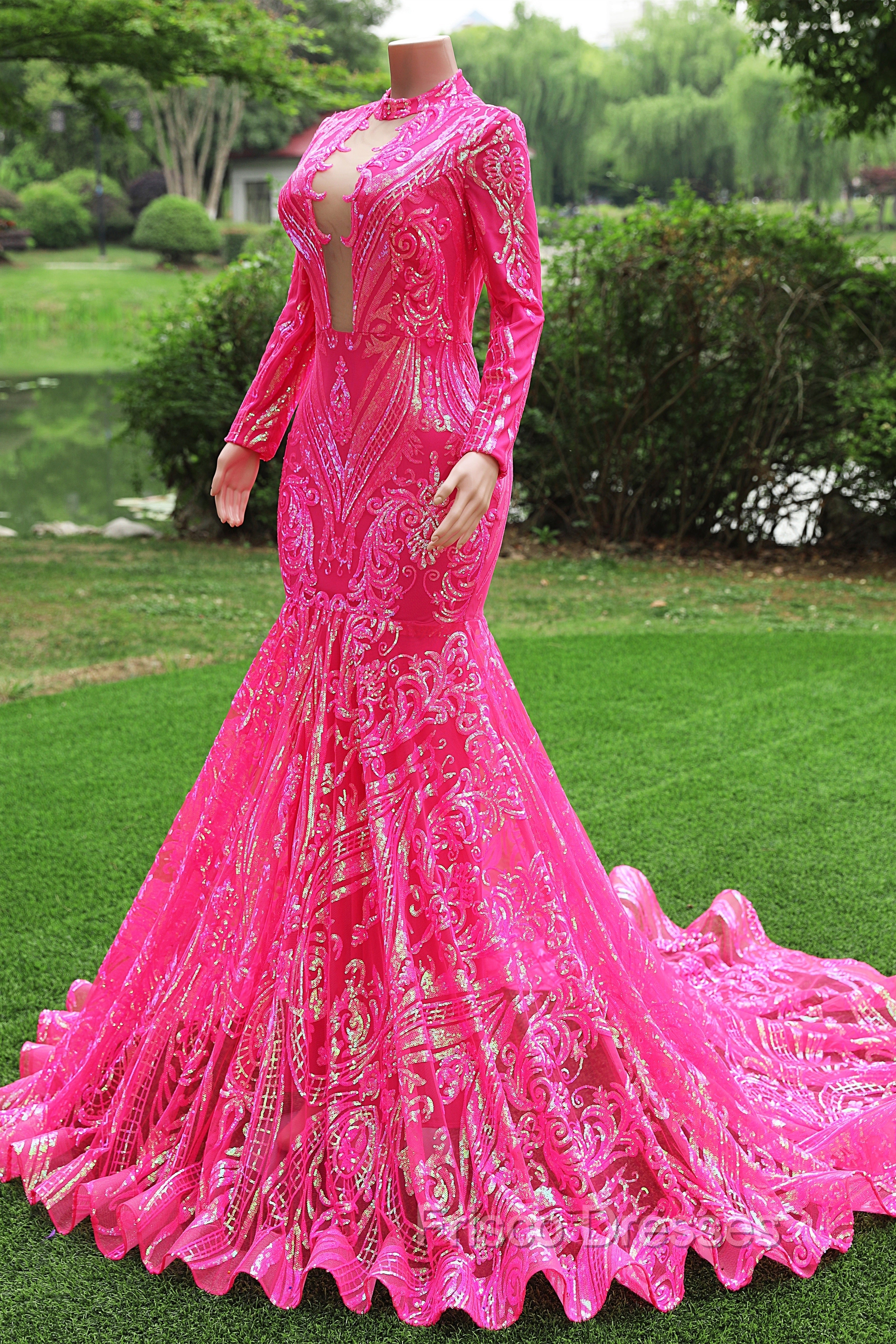 Elegant Hot Pink Mermaid Formal Prom Dress Sequin Evening Party Dress Pageant Dress for Women Secondary image