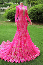 Elegant Hot Pink Mermaid Formal Prom Dress Sequin Evening Party Dress Pageant Dress for Women