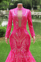 Elegant Hot Pink Mermaid Formal Prom Dress Sequin Evening Party Dress Pageant Dress for Women
