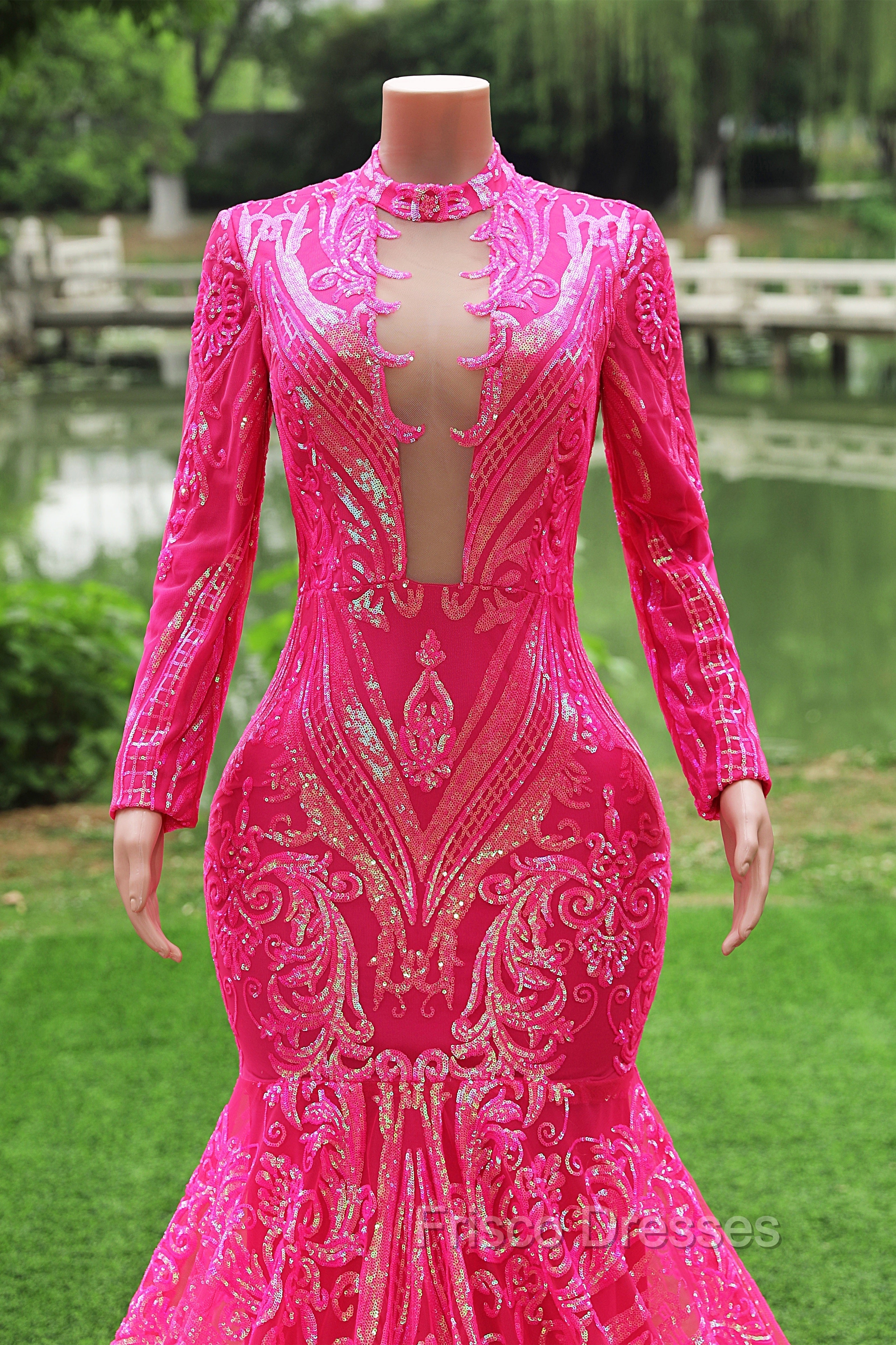 Elegant Hot Pink Mermaid Formal Prom Dress Sequin Evening Party Dress Pageant Dress for Women