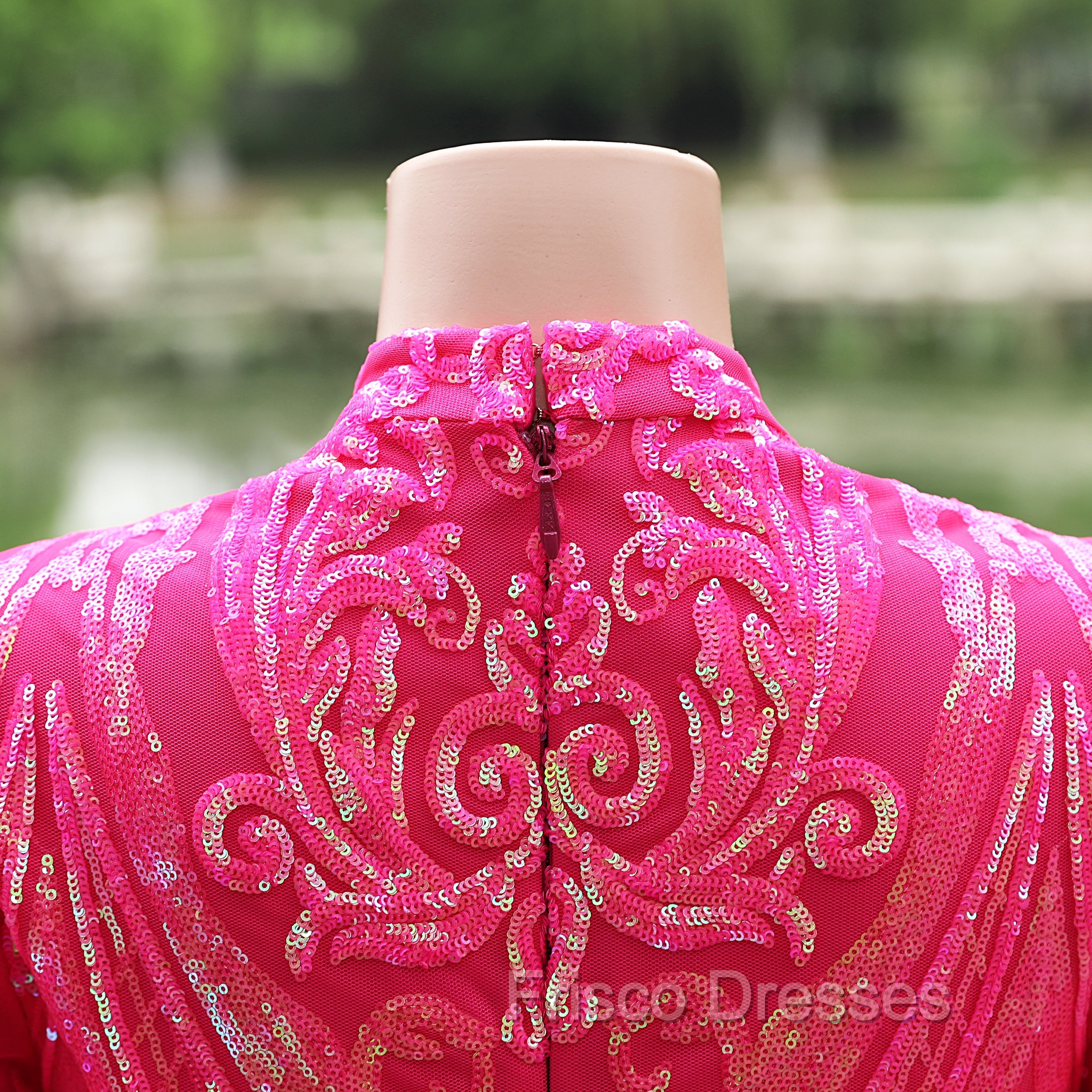 Elegant Hot Pink Mermaid Formal Prom Dress Sequin Evening Party Dress Pageant Dress for Women