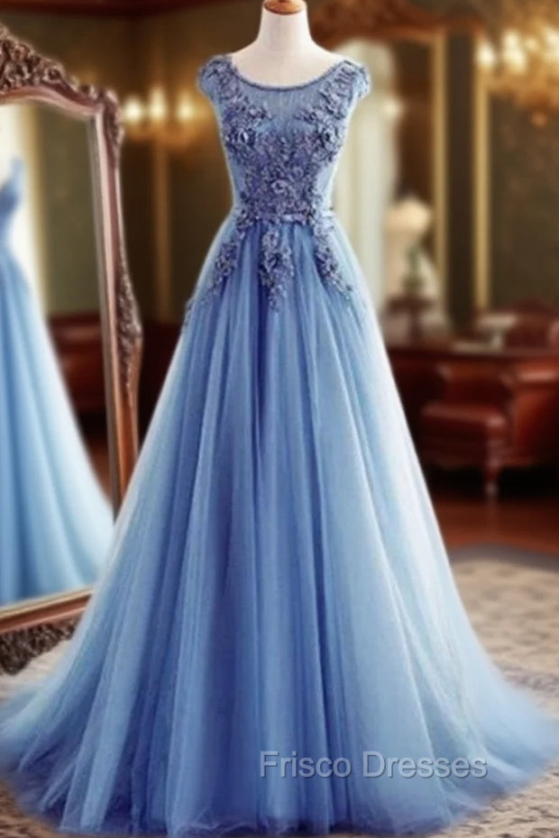 Elegant Illusion Sleeveless Lace Appliques A-line Lace-up Formal Prom Party Gowns Main image