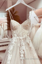 Elegant Italian Noodle Strap A-Line Lace Wedding Bridal Dress