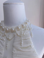 Elegant Ivory A-Line Halter Nack Pearl Pleated Chiffon Prom Dress Evening Dress