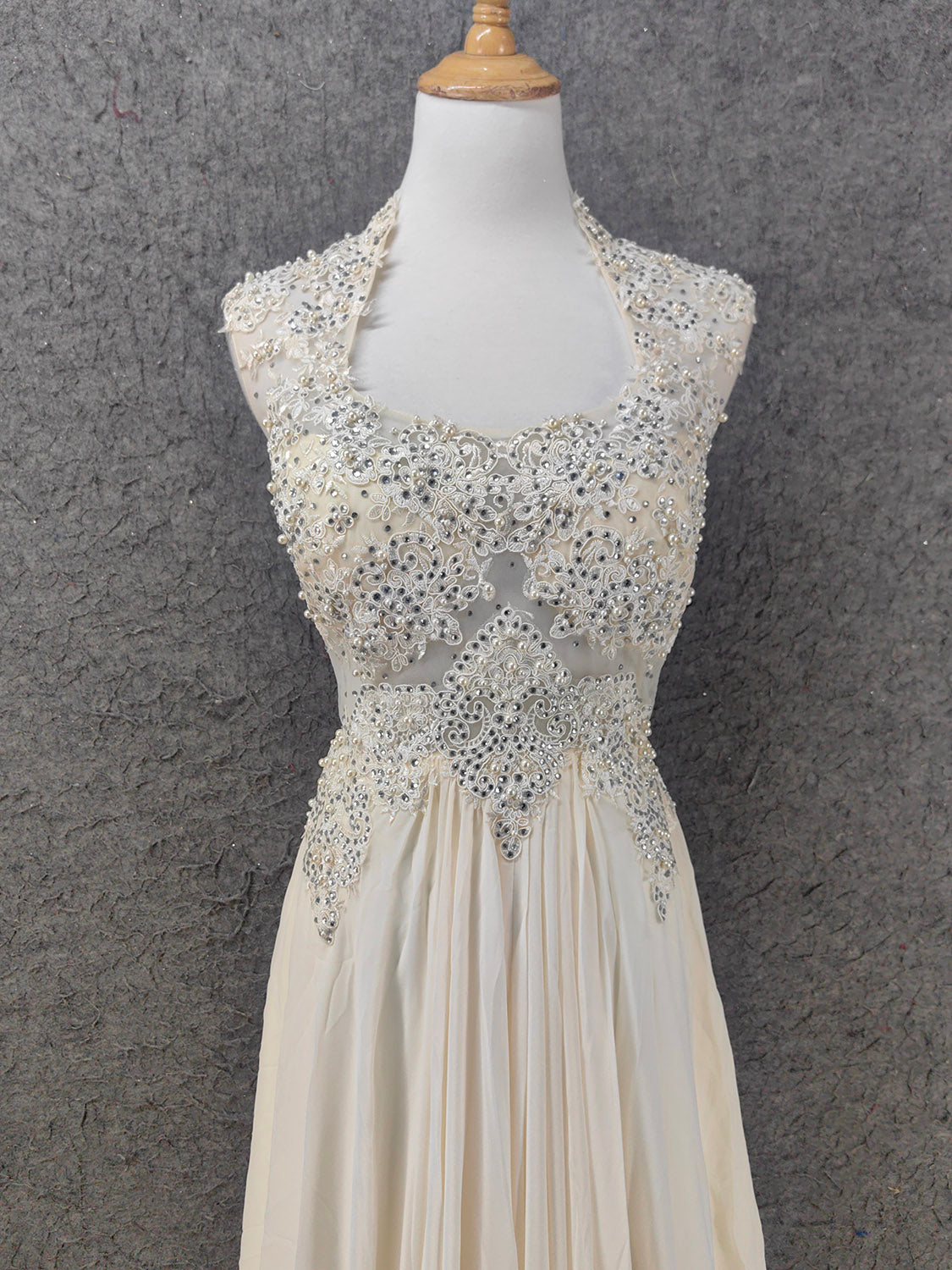 Elegant Ivory Cap-Sleeve Pearl Lace Chiffon Long Prom Dress Evening Dress Secondary image
